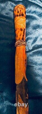 Vintage Antique Folk Art Carved Wood Snake Salamander Walking Stick Cane