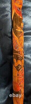 Vintage Antique Folk Art Carved Wood Snake Salamander Walking Stick Cane