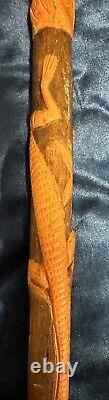 Vintage Antique Folk Art Carved Wood Snake Salamander Walking Stick Cane