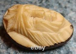 Vintage Antique Folk Art Hand Carved Tagua Nut Indian Chief Head Portrait Cameo
