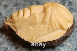 Vintage Antique Folk Art Hand Carved Tagua Nut Indian Chief Head Portrait Cameo