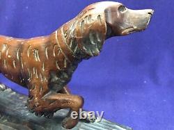 Vintage Antique Hand Carved Wooden Bird Hunting Pointer Dog Black Forest Folkart
