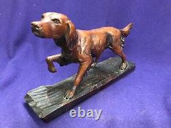 Vintage Antique Hand Carved Wooden Bird Hunting Pointer Dog Black Forest Folkart