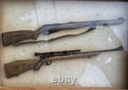 Vintage / Antique Pair Of Hand Carved Folk Art Framed Rifles Guns Sculpture