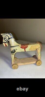 Vintage Antique? Pull Toy Wood Horse Pony Folk Art Handmade