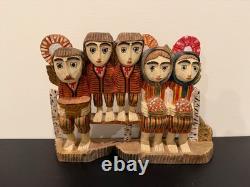 Vintage Anton Kaminski Folk Art Polychrome Wood Carving of Man Women & Children