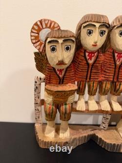 Vintage Anton Kaminski Folk Art Polychrome Wood Carving of Man Women & Children