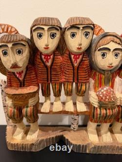 Vintage Anton Kaminski Folk Art Polychrome Wood Carving of Man Women & Children