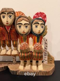 Vintage Anton Kaminski Folk Art Polychrome Wood Carving of Man Women & Children