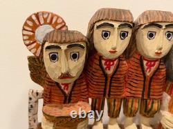Vintage Anton Kaminski Folk Art Polychrome Wood Carving of Man Women & Children