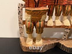 Vintage Anton Kaminski Folk Art Polychrome Wood Carving of Man Women & Children