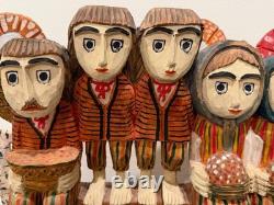 Vintage Anton Kaminski Folk Art Polychrome Wood Carving of Man Women & Children