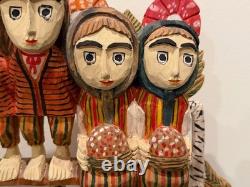 Vintage Anton Kaminski Folk Art Polychrome Wood Carving of Man Women & Children