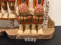 Vintage Anton Kaminski Folk Art Polychrome Wood Carving of Man Women & Children