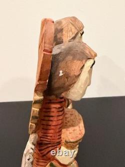 Vintage Anton Kaminski Folk Art Polychrome Wood Carving of Man Women & Children