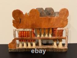 Vintage Anton Kaminski Folk Art Polychrome Wood Carving of Man Women & Children