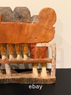 Vintage Anton Kaminski Folk Art Polychrome Wood Carving of Man Women & Children