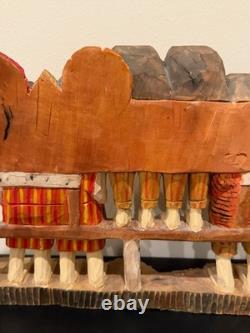 Vintage Anton Kaminski Folk Art Polychrome Wood Carving of Man Women & Children