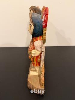 Vintage Anton Kaminski Folk Art Polychrome Wood Carving of Man Women & Children