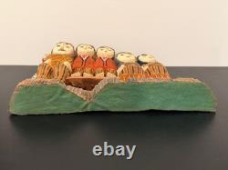 Vintage Anton Kaminski Folk Art Polychrome Wood Carving of Man Women & Children