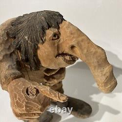 Vintage Asbjorn Raanaa Hand Carved Wood Troll Figurine Norwegian Folk Art RARE