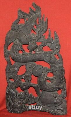Vintage Asian Hand Carving Wood Wall Hanging Plaque