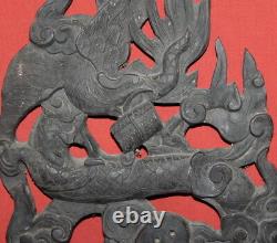 Vintage Asian Hand Carving Wood Wall Hanging Plaque