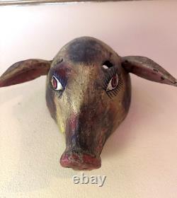Vintage Balinese/Barong (ish) Large Hog/Pig Mask Hand Carved Wood folk art