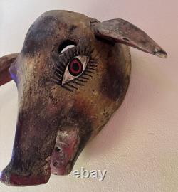 Vintage Balinese/Barong (ish) Large Hog/Pig Mask Hand Carved Wood folk art