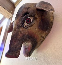 Vintage Balinese/Barong (ish) Large Hog/Pig Mask Hand Carved Wood folk art