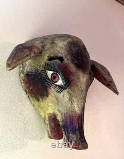 Vintage Balinese/Barong (ish) Large Hog/Pig Mask Hand Carved Wood folk art