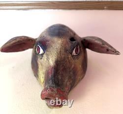 Vintage Balinese/Barong (ish) Large Hog/Pig Mask Hand Carved Wood folk art