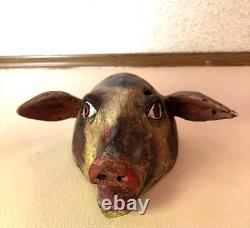 Vintage Balinese/Barong (ish) Large Hog/Pig Mask Hand Carved Wood folk art