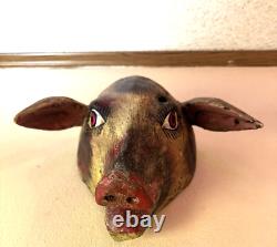 Vintage Balinese/Barong (ish) Large Hog/Pig Mask Hand Carved Wood folk art