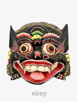Vintage Balinese Hand Carved Painted Wooden Face Mask Folk Art