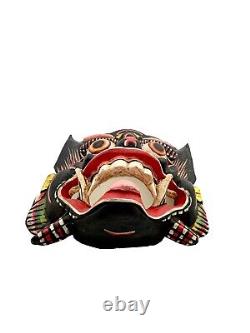 Vintage Balinese Hand Carved Painted Wooden Face Mask Folk Art