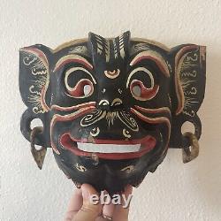 Vintage Balinese Hand Carved Painted Wooden Monkey Mask Folk Art Wall Decor RARE