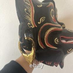Vintage Balinese Hand Carved Painted Wooden Monkey Mask Folk Art Wall Decor RARE