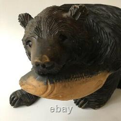 Vintage Bear Japanese Ainu Hand Carved Wood Folk Art Salmon Fish Sculpture 10