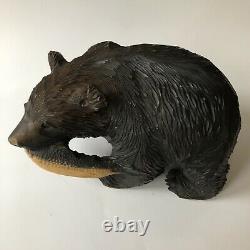 Vintage Bear Japanese Ainu Hand Carved Wood Folk Art Salmon Fish Sculpture 10