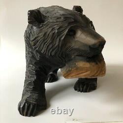 Vintage Bear Japanese Ainu Hand Carved Wood Folk Art Salmon Fish Sculpture 10