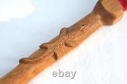 Vintage Blue Dog Cane Carved Hand Painted Signed Folk Art American Walking Stick