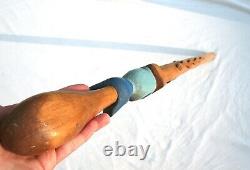 Vintage Blue Dog Cane Carved Hand Painted Signed Folk Art American Walking Stick