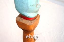 Vintage Blue Dog Cane Carved Hand Painted Signed Folk Art American Walking Stick