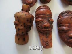 Vintage Bone Carvings African Africa Folk Art Tribal Mask Sculpture Face Head