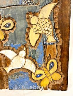 Vintage Brazilian Folk Art Carved St. Francis Plaque Signed Batista, Mid-1900s