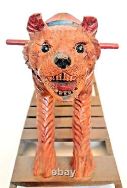 Vintage CARVED WOODEN German Black FOREST BEAR Rocker Rocking FOLK ART 23x13