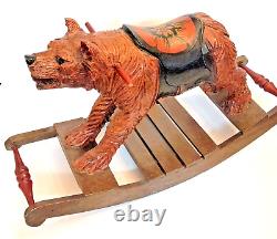 Vintage CARVED WOODEN German Black FOREST BEAR Rocker Rocking FOLK ART 23x13