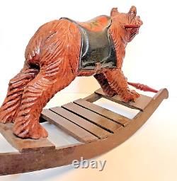 Vintage CARVED WOODEN German Black FOREST BEAR Rocker Rocking FOLK ART 23x13