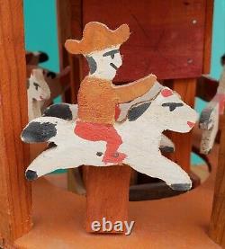 Vintage Carousel Horses Cowboy American Folk Art Amusement Park Carnival Carving